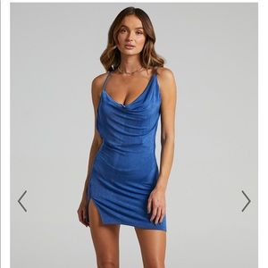 VERONNICA ASYMMETRIC NECK MINI DRESS IN COBALT
